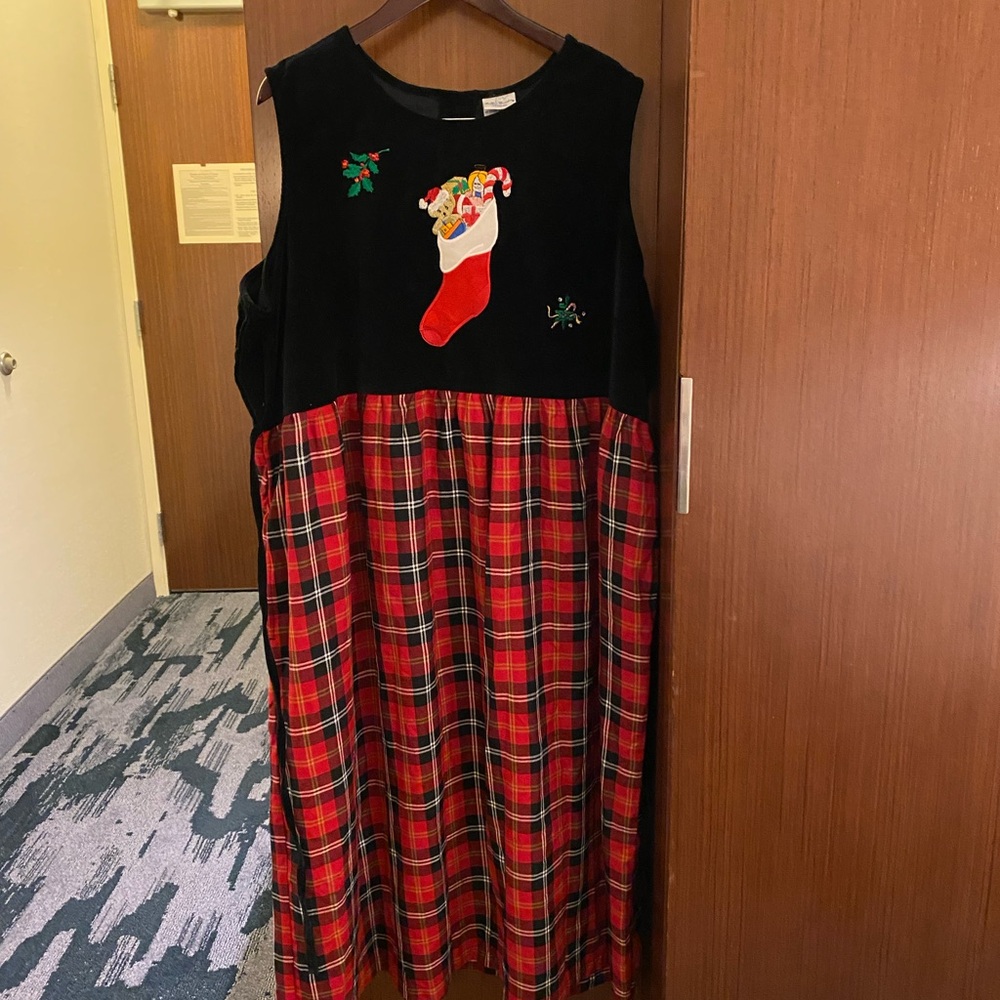 Festive Black and Red Plaid Kids Dress